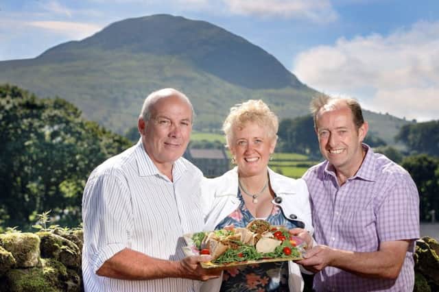 UFU beef and lamb chairman Crosby Cleland, food demonstrator Helen Bell and UFU hill farming chairman Ian Buchanan are encouraging consumers back local farmers and try lamb as part of #LoveLambWeek