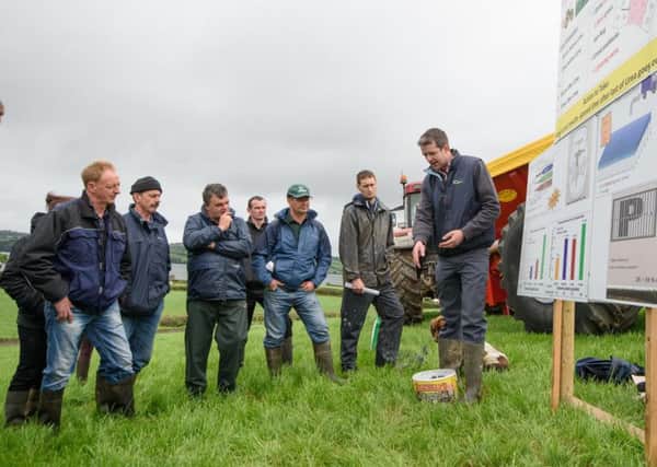 Tommy Doherty speaking on the importance of lime at the Teagasc/Aurivo farm walk on the farm of John Russell, Manorcunningham, Co Donegal.  Picture: Clive Wasson