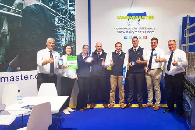 MooMonitor+ App impresses the judges and wins Best New Product at UK Dairy Day. Left to right are Ed Costerton, Lisa Herlihy, Suzanne Potter, Fergus O' Meara, Ted McGrath, Jason Houldey, Niall O' Hanlon and Hughie Williams