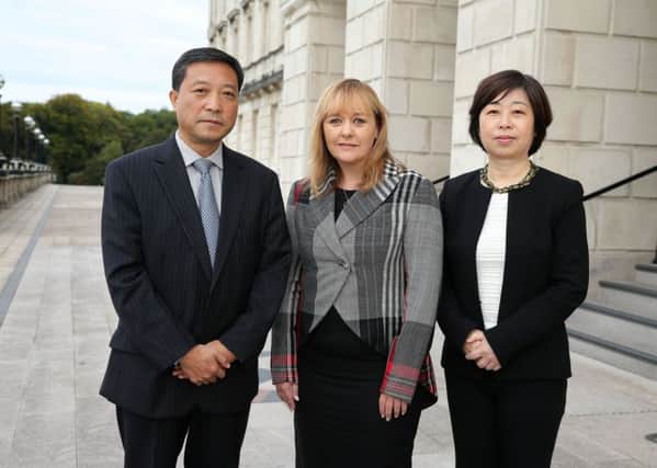 Minister for Agriculture, Environment and Rural Affairs Michelle McIlveen welcomed a delegation from Chinas Jiangxi Province to Stormont. The delegation  which includes agricultural officials and food company executives  is in Northern Ireland to learn about the agri-food industry and livestock production in particular. The Minister is pictured with Mr Hu Hanping, director General of Jiangxi Provincial Agricultural Department, who is leading the delegation, and Madam Wang Shuying, Chinese Consul-General in Belfast.