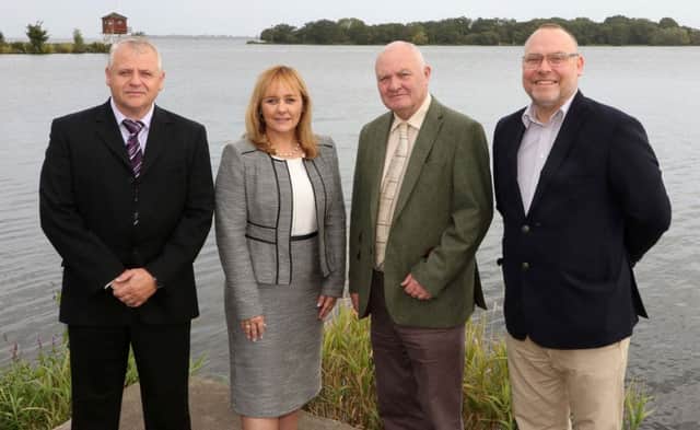 Agriculture, Environment and Rural Affairs Minister Michelle McIlveen has launched the Lough Neagh Shoreline Management Plan which sets out how government, landowners, farmers and other stakeholders can co-operate to protect and enhance the area. Pictured with the Minister at the launch event at Oxford Island are (l-r) Conor Corr and Charlie Monaghan of Lough Neagh Partnership, and Gerry Darby, Lough Neagh Shoreline Management Plan co-ordinator.