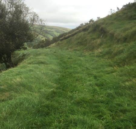 A view down Glendun from a grass filled path on  Ronans Way