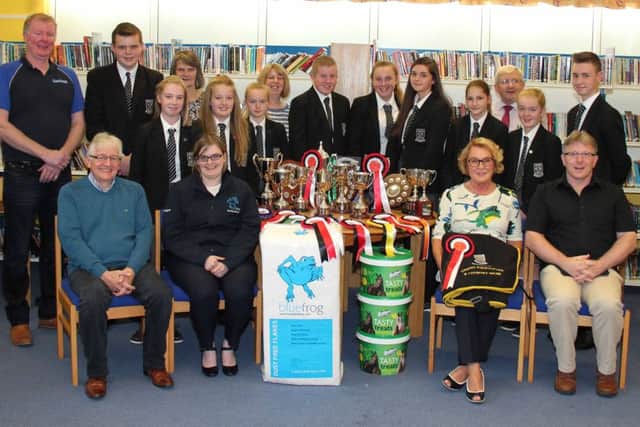 Omagh High School Equestrian Squad with Show sponsors.
