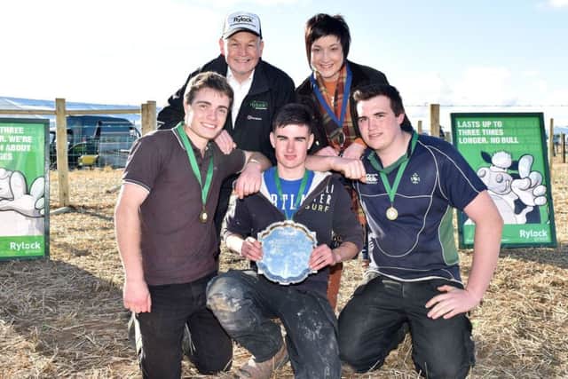 Winners of the YFCU Novice Fencing Competition, Kells & Connor YFC are pictured with Paul Bennington from sponsor AH Ward and Boyd and YFCU President Roberta Simmons