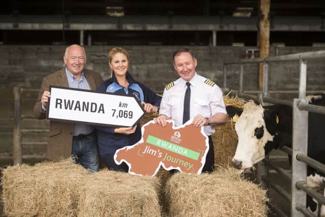 Seamus Maguire, General Manager MSD Animal Health; Niamh Mulqueen, Corporate Affairs Director BÃ³thar; and pilot, Jim Gavin.