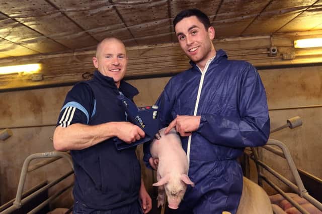 Dermot Brady, Pig Farmer, Carrickboy, Co Longford with Thomas Gallagher of MSD Animal Health .  Photo: Lorraine Teevan