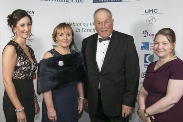 Debbie Reid from Danske Bank, DAERA Minister Michelle McIlveen, Thomas Gilpin Winner of the Lifetime Achievement Award pictured with Ruth Rodgers, Editor of Farming Life. Picture Steven McAuley/McAuley Multimedia