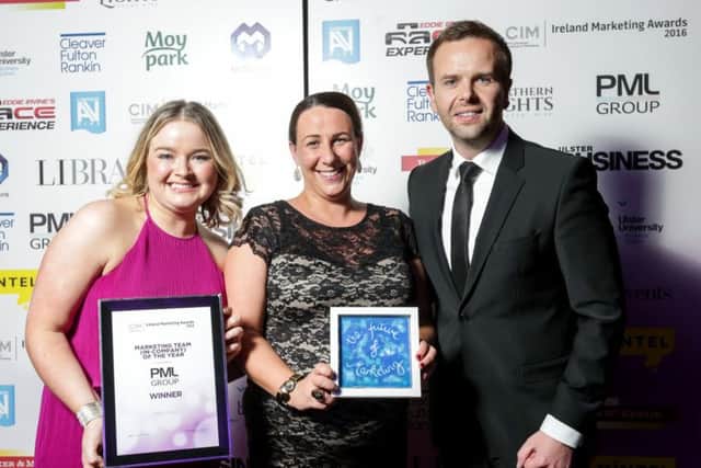Moy Park won Marketing Team of the Year at the 17th Annual CIM Ireland Marketing Awards. Aisling Graham and Briege Finnegan from Moy Park are pictured with category sponsor Darren Jackson from PML. Moy Park and AV Browne also won FMCG category for the Share the Goodness Campaign