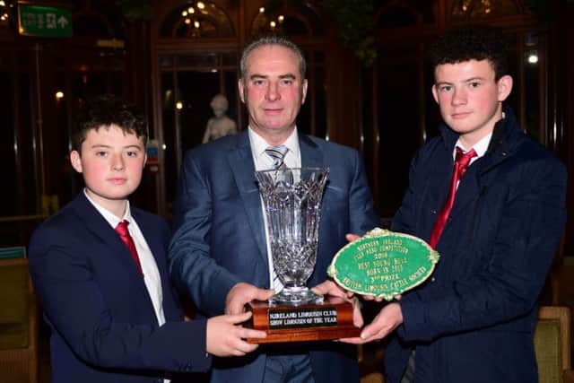 The McParland family received a special award at the NI Limousin dinner dance for their bull Mcparlands Liteforever who had a tremendous year on the show circuit before selling at Carlisle for 12,000 guineas