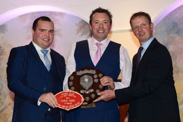 James McKay, Ampertaine Limousins, was a multi award winner at the NI Limousin Club dinner dance where he came out on top as winner of the large herds section. Stock from Ampertaine also came first in the best group of calves, best 2015 born bull and best cow family