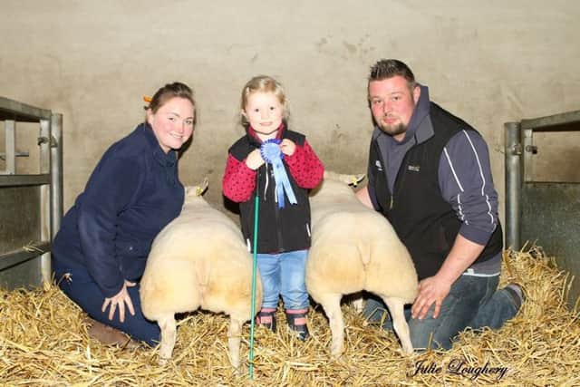 Highest Price Lambs at the Christmas Show and Sale went to John Harbinson, Limavady. Also Pictured is Melissa Harbinson and niece Lily Rose Linton.
