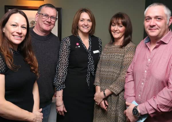 Leisa Johnston from The Hedges Hotel, Ruairidh Morrison from North Coast Smokehouse, Wendy Gallagher, World Host Trainer & Causeway Coast Foodie Tours, Louise McKinstry from Tourism NI and Derek Steele from The Hedges Hotel pictured at the World Host Training.