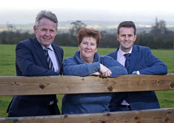 Bank of Ireland Open Farm Weekend Chairman Barclay Bell and Bank of Ireland UK Head of Agriculture NI William Thompson welcome Linda Davis, Laurelview Farm, on board as BOIOFW Farm Mentor.