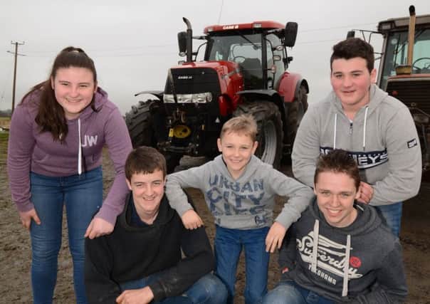 Laura Houston, James Gordon, Mathew Houston, Timothy Martin and young Lewis Martin from Kilkeel, participated in the annual Rathfriland Young Farmers Club Tractor Run with their 2014 CASE 185. Â© Photo: Gary Gardiner.