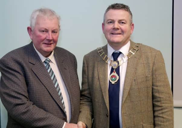 Mr Thomas Harkin the New Chairman of Tyrone Farming Society and Mr Joe Crozier the New Vice Chairman have their picture taken during the A.G.M. Jmac-03