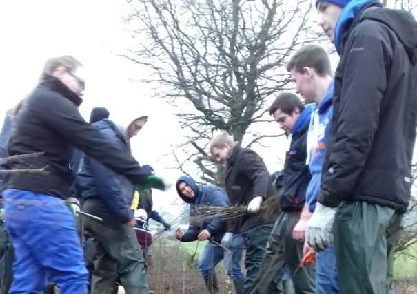 Level 3 Extended Diploma in Agriculture students planting a new hedge at CAFREs Hill Farm Centre, Glenwherry.