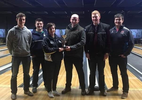 Pictured with YFCU president Roberta Simmons are the winners of the 2017 ten pin bowling trophy Annaclone and Magherally YFCs Stuart Cromie, John Porter, Peter Martin, Peter Verhoeven and Noel Savage