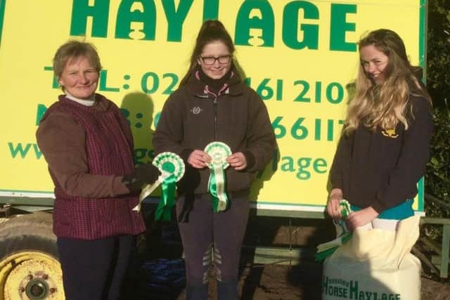 Winners in the 90cm, right to left, 1st,  Sophie Price; 2nd, Caitlin Stuart; 3rd, Liz Cherry
