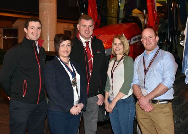 Left to right: Harold Goulden, sales support specialist, Massey Ferguson; YFCU president Roberta Simmons; Sean McAvoy, Massey Ferguson field support specialist and guest speakers Martin and Mel Irvine from Ã¢Â€Â˜This Farming LifeÃ¢Â€Â™ all pictured at the YFCU Ã¢Â€Â˜InspireÃ¢Â€Â™ agri conference