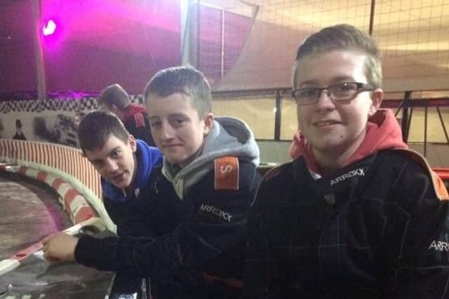 Go karting spectators: Kyle Moore, Matthew McCorkell and Curtis Lynch