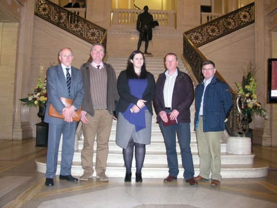 Pictured with Independent Claire Sugden are representatives of Northern Ireland Farm Groups, pictured (l-r) are William Taylor, co-ordinator of Farmers For Action, Michael Clarke, Chairman of Northern Ireland Agricultural Producers Association, Claire Sugden MLA, Sean McAuley and Samuel Morrison Farmers For Action Steering Committee members.