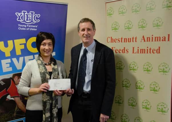 Pictured at the announcement of Chestnutt Animal Feeds Ltd sponsorship of the VIP reception at the forthcoming YFCU gala are YFCU president Roberta Simmons and James Chestnutt, managing director, Chestnutt Feeds