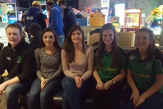 Michael Patterson, Hannah McLarnin, Nicole Connor, Michelle Petticrew and Rachel Gillespie at the bowling competition