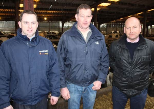 Bobby Irwin, United Feeds, with host farmer Steven Brown and Andrew Armstrong, Kemin