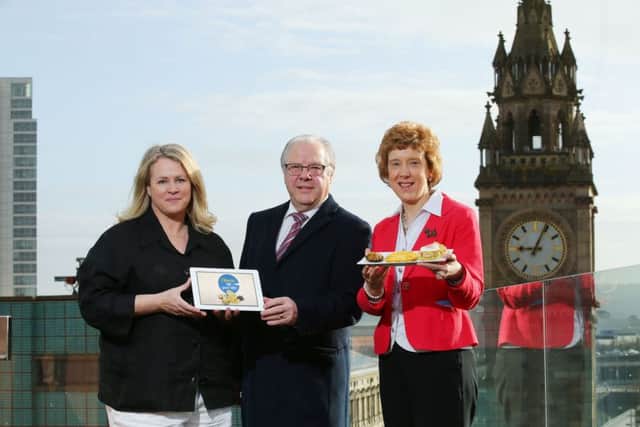 Pictured are cook and food writer Trish Deseine, Dr Mike Johnston, chief executive of the Dairy Council of NI, and Joy Alexander, head of food technology development at Loughry College