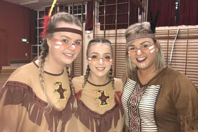 Emma Johnston, Nicole Wray and Catti Armstrong all ready to perform in Glarryford YFC's arts festival performance of Geronimo