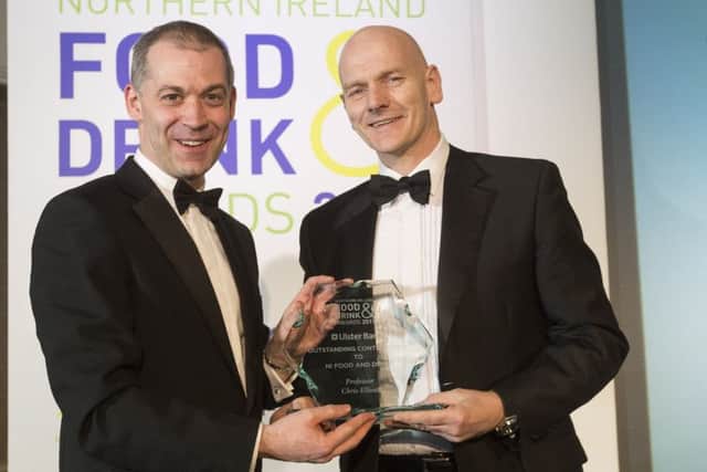 Ulster Bank Outstanding Contribution Award: Pictured is Ulster BankÃ¢Â¬"s Nigel Walsh along with Professor Chris Elliot, director of the Institute for Global Food Safety at QueenÃ¢Â¬"s University, Belfast