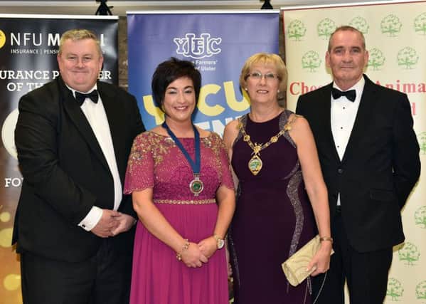 Left to right: YFCU CEO Michael Reid and YFCU president Roberta Simmons are pictured with Alderman Hilary McClintock, Mayor of Derry City and Strabane District Council and William McClintock the VIP reception of the YFCU Arts Festival Gala