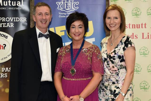 James Chestnutt from Chestnutt Feeds, who are the sponsors of the Arts Gala VIP reception, and Doreen Chestnutt are pictured with YFCU president Roberta Simmons at the VIP reception of the YFCU Arts Festival Gala