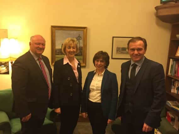 MEP Diane Dodds with (from left) David Simpson MP, Andrea Leadsom and George Eustice