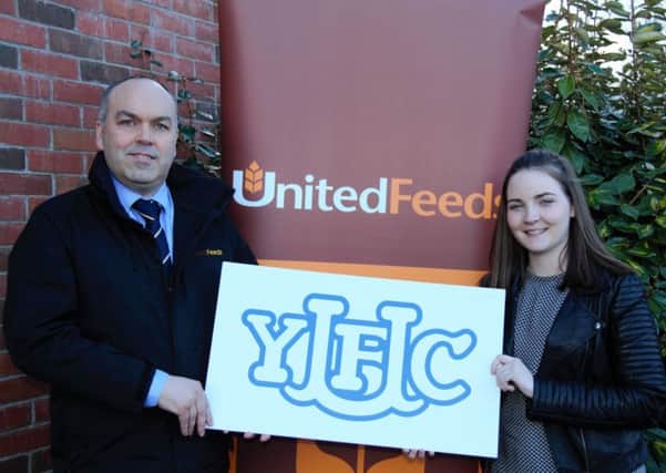 Clarence Calderwood from United Feeds who are once again sponsoring the YFCU Member of the Year competition is pictured with YFCU projects officer Hannah McKeown