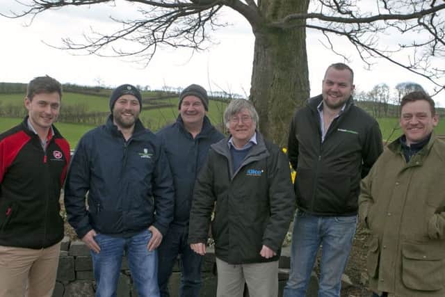 Trade exhibitors pictured at the launch of Holstein NI's forthcoming Open Day are: Andrew Stewart, Lely Center Eglish; Adrian Gamble and John Sharkey, Cow Care Systems; Hugh McCluggage, Kilco; Callum Rennie, Bothwell Farm Supplies; and Richard Colvin, H Colvin and Sons.
