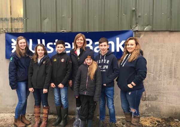 Pictured are YFCU members from Co Antrim with Lynda Esler, business banking Ulster Bank at the 2017 Co Antrim Dairy stock judging heats