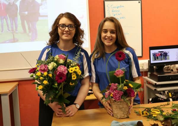 Greenmount Campus Floristry students Clare McAuley from Newtownards, Co Down and Eilis Quinn from Newry, Co Down pictured at the Greenmount Campus Spring Open Day