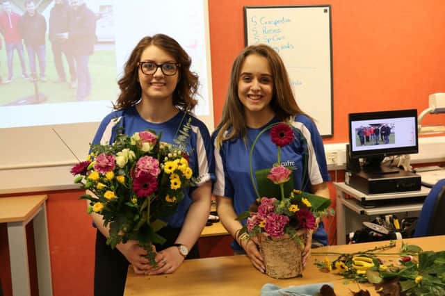 Greenmount Campus Floristry students Clare McAuley from Newtownards, Co Down and Eilis Quinn from Newry, Co Down pictured at the Greenmount Campus Spring Open Day.