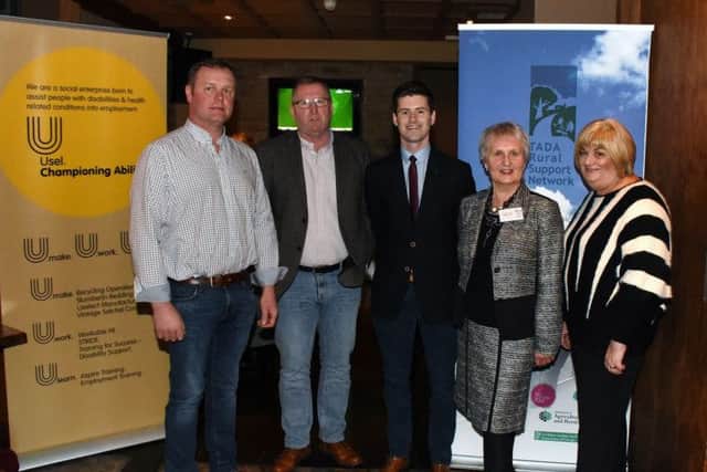 From left to right: Kyle Savage vice chair of TADA rural support network, Doug Beattie MLA, Jonny Buckley MLA, Sandra Ledlie Chair person of the new Waringstown Together Group. Geraldine Lawlor Chair person of TADA.