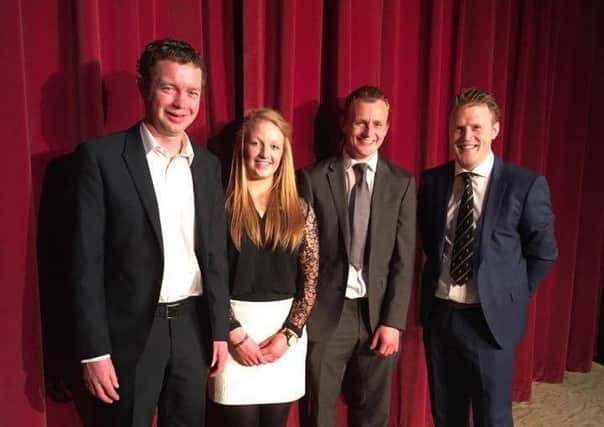 The platform party at Coleraine YFC's annual parents' night and prizegiving from left to right are: Kenny Watson (club president), Claire Adams (club secretary), Russell Smyth (club leader) and James Speers (YFCU vice president)