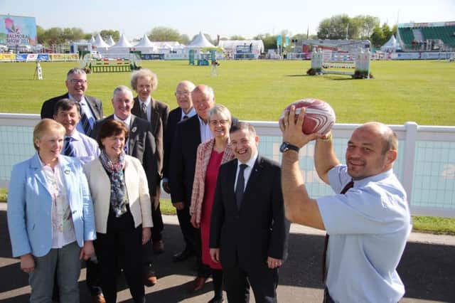 Launching the Pedigree Cattle Trust (PCT) at this years Balmoral Show are Dunbia Brand Ambassador Rory Best, with Ann Orr, PCT; Diane Dodds MEP; James Brown, Ayrshire Club;  John Martin, PCT; Victor Chestnutt, UFU; Brian Walker, PCT; Cecil McMurray, TB Strategic Partnership Group;  David Simpson MP; Margaret Ritchie MP and Robin Swann, MLA.
