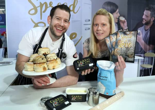 Pictured is chef James Devine, Belfast Cookery School and Bronagh Clarke, Marketing Manager, Golden Cow, as they launch the competition to find the best scone in Northern Ireland