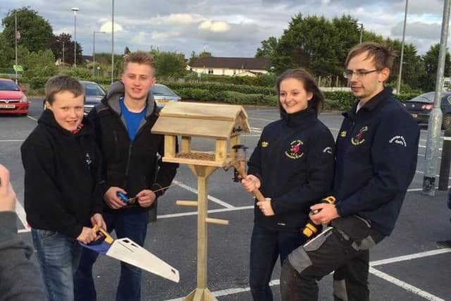 The winning team at the YFCU Build It competition: From left to right, Josh Hamilton, Calvin Nethery, Hannah Hawkes and Gareth Hamilton