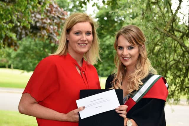 Graduate Certificate in Business Communication for Rural Enterprise graduate Niamh McVeigh (Dungannon) was presented with the Haughey Recruitment Award for achieving the highest marks on the course by Ms Eunice Loughran on behalf of Haughey Recruitment at the Loughry Campus Awards Ceremony.