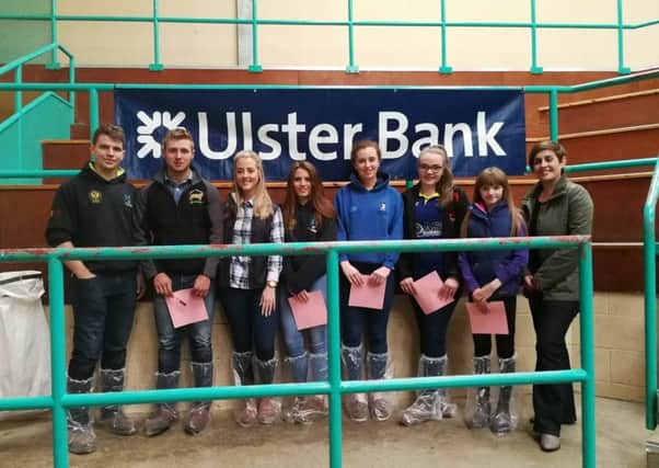 Co Antrim YFCU members are pictured with Ulster Bank representative Sarah McCoy at the Co Antrim beef and sheep stock judging heats