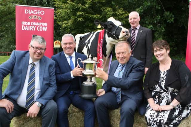 Pictured at the launch of the 2017 Diageo Baileys Champion Cow Competition which takes place at the Virginia Show, Co.Cavan on 23rd August are from left: John Martin Secretary Holstein NI; Robert Murphy Manufacturing Manager Diageo Baileys Global Suppply; Martin Tynan General Manager Glanbia Ireland Virginia; Patrick Gaynor, President Virginia Show and Mary Gaynor, Secretary Virginia Show.