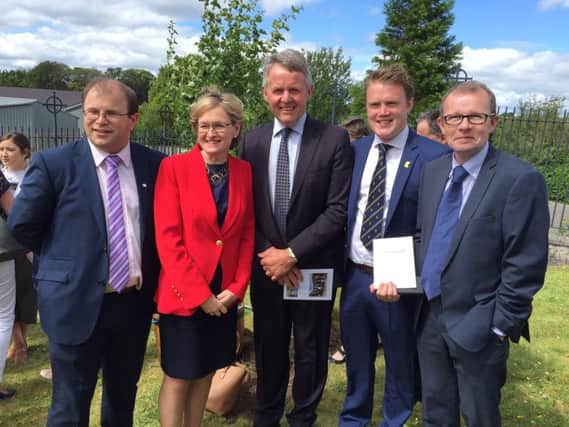 Pictured is James Healey (Macra Na Feirme), Mairead McGuiness (MEP) Barclay Bell (UFU President) James Speers (YFCU President) and Keith Morrison (Chief Executive of HSENI) attending the Embrace farm Accident Remembrance Service in Co Laois.