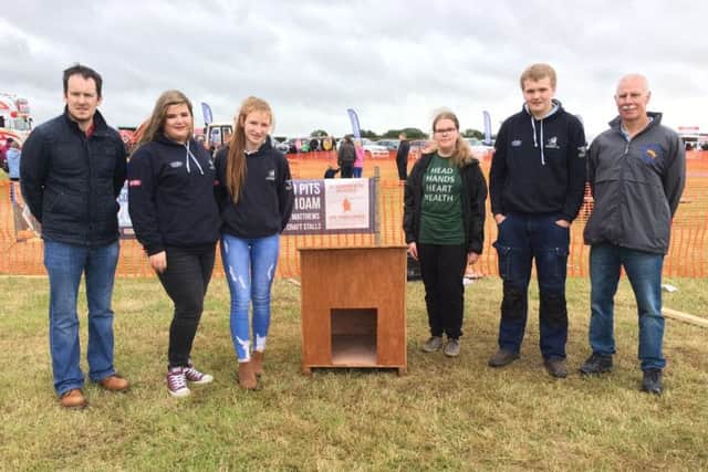 Third place in the Build It Competition were Lisbellaw YFC. Pictured (left to right) are Judge Andrew Semple, Rebecca Ryan, Jill Balfour, Finnish exchangee Johanna, Gareth Mayers and judge John Templeton