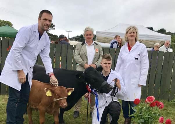 Reserve champion Ballyhartfield Bliss owned by the McCullough family pictured along with judge Felicity Thompso
